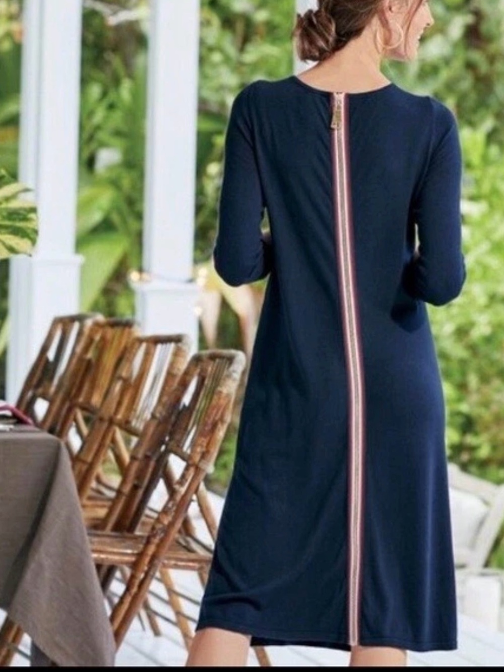 Soft Surroundings Margulies Navy Sweater Dress Exposed Zipper Size Small NEW